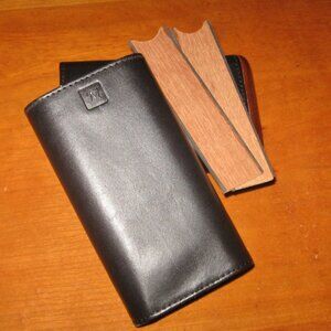 Cigar Case w "M" Black Leather Slide Wood Lined & Dividers Adjust Cigar Holder